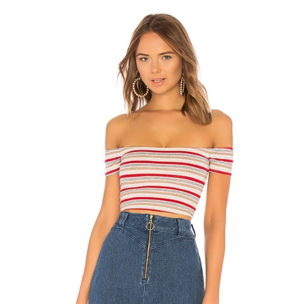 Privacy Please Multicolor Striped Off-Shoulder Crop Top - NWT